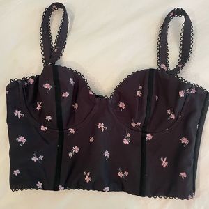 White Fox Black floral corset top size XS
